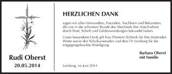 Traueranzeige von Rudi Oberst von Pegnitz-Zeitung